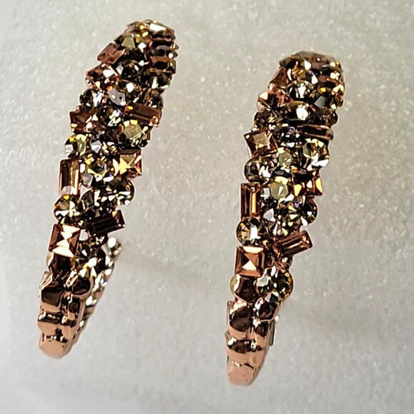Rose Gold Crystal Half Hoop Earrings - Picture 8 of 12